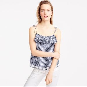 J Crew Gingham Ruffle Tank